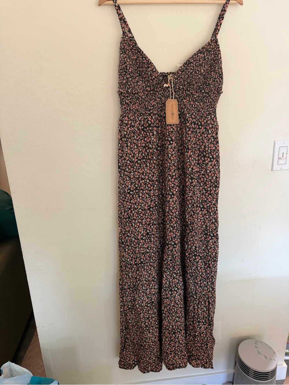 NATURAL LIFE Black Maxi Dress with Pink Floral Print